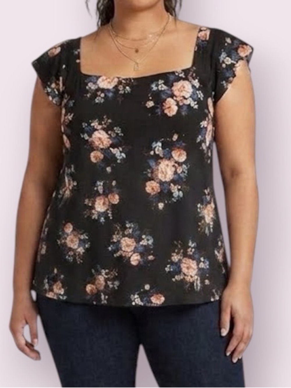 Torrid Floral Babydoll Off The Shoulders Short Sleeve Top Cottagecore Black 4X
